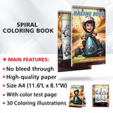 Racing Boys Spiral Bound Coloring Book, Engage with 30 Captivating Racing Boys Coloring Pages for an Adrenaline-Fueled Experience