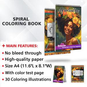 Afrocentric Spiral Bound Coloring Book, Unleash Your Creativity with 30 Vibrant Coloring Pages, Showcasing the Beauty and Richness of Afrocentric Culture