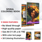 Afrocentric Spiral Bound Coloring Book, Unleash Your Creativity with 30 Vibrant Coloring Pages, Showcasing the Beauty and Richness of Afrocentric Culture