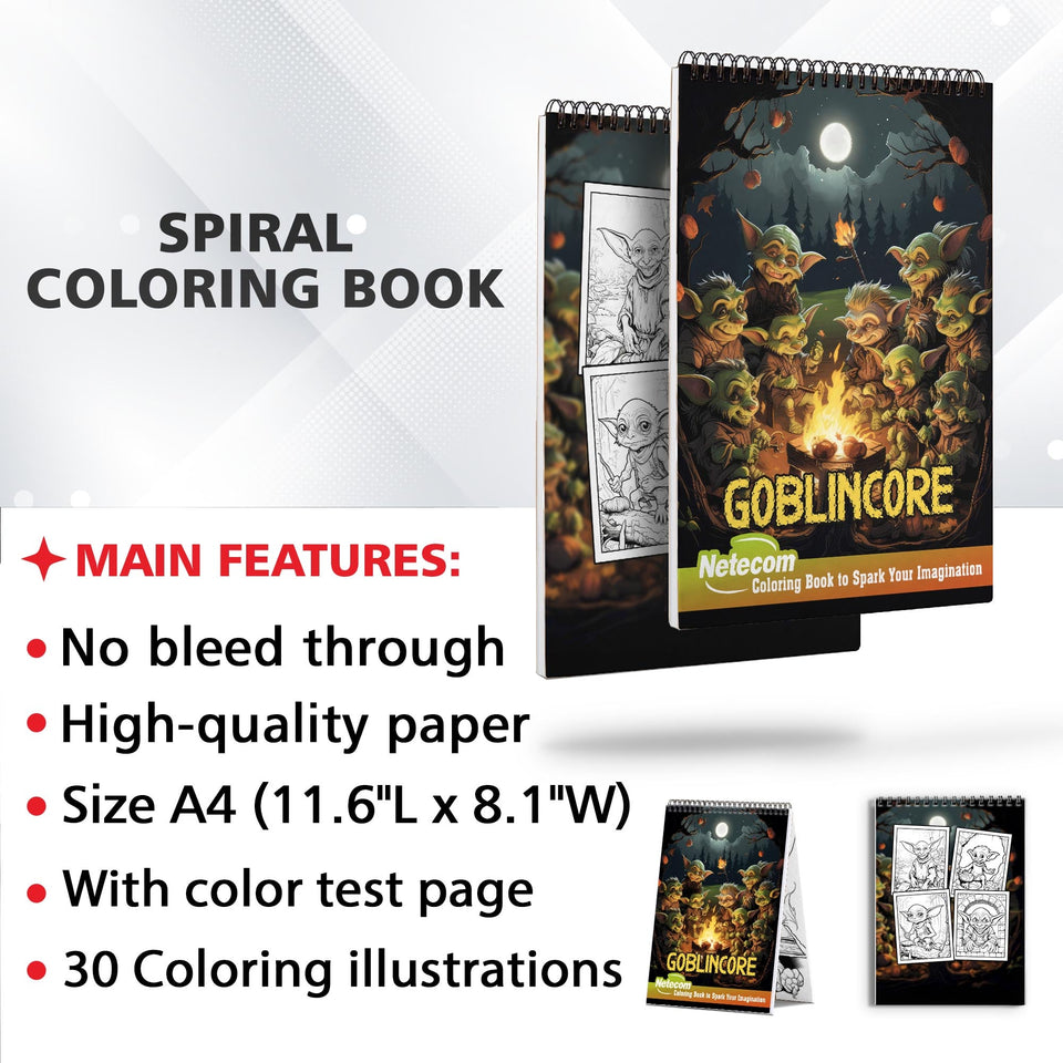 Goblin Spiral Bound Coloring Book, Dive into 30 Whimsical Goblin Coloring Pages for Fantasy Enthusiasts.