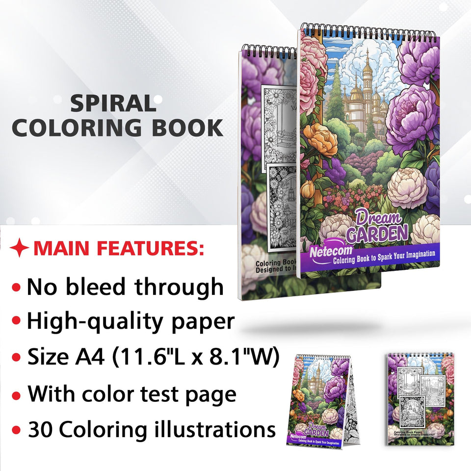 Dream Garden Spiral Bound Coloring Book, Enter the Magical Dream Garden with 30 Enchanting Coloring Pages for Nature Lovers to Unleash Their Creative Expression