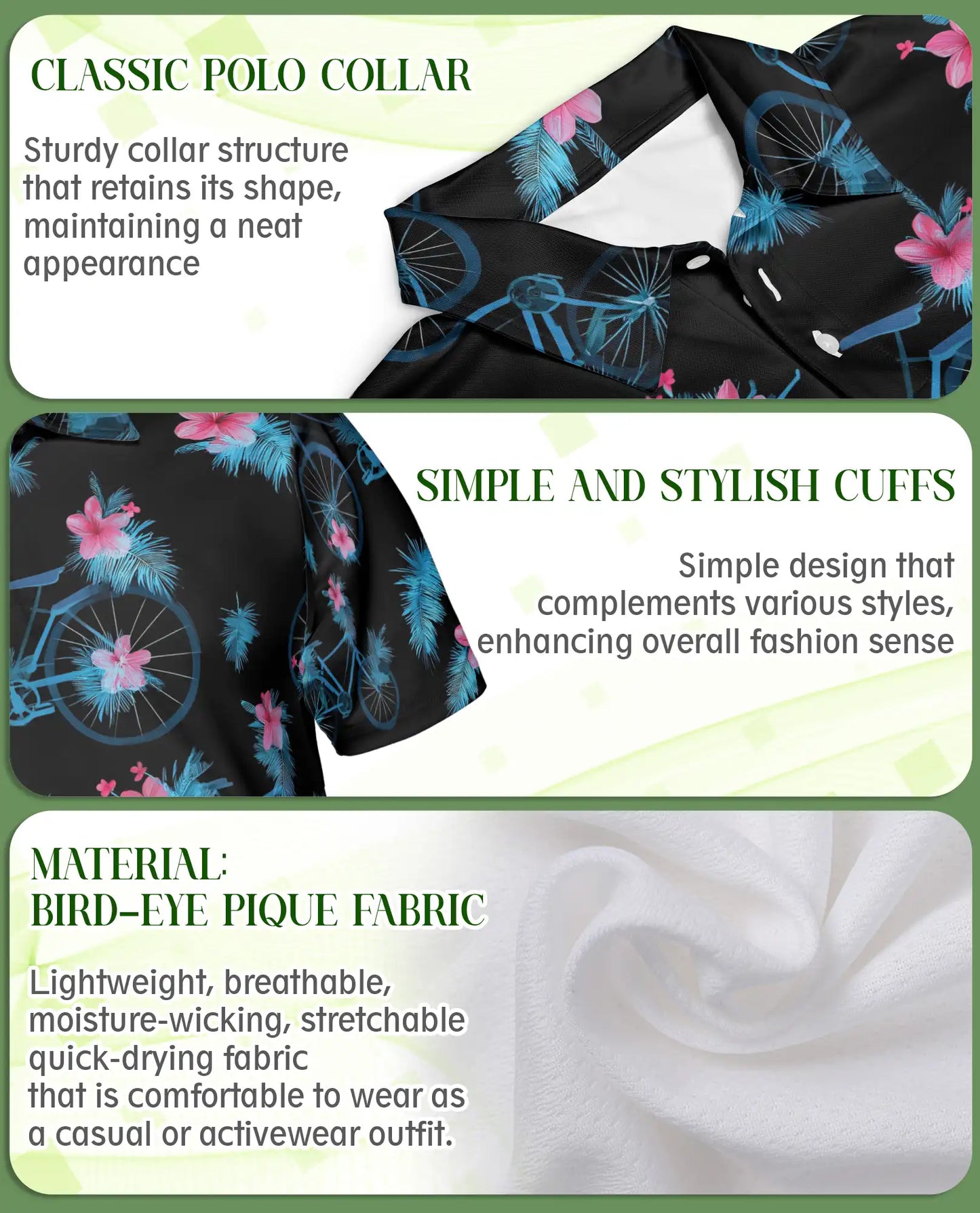 Bicycle Hawaiian 3D Polo Shirt for Men – Tropical Floral Cycling Style | Azhobbyshop