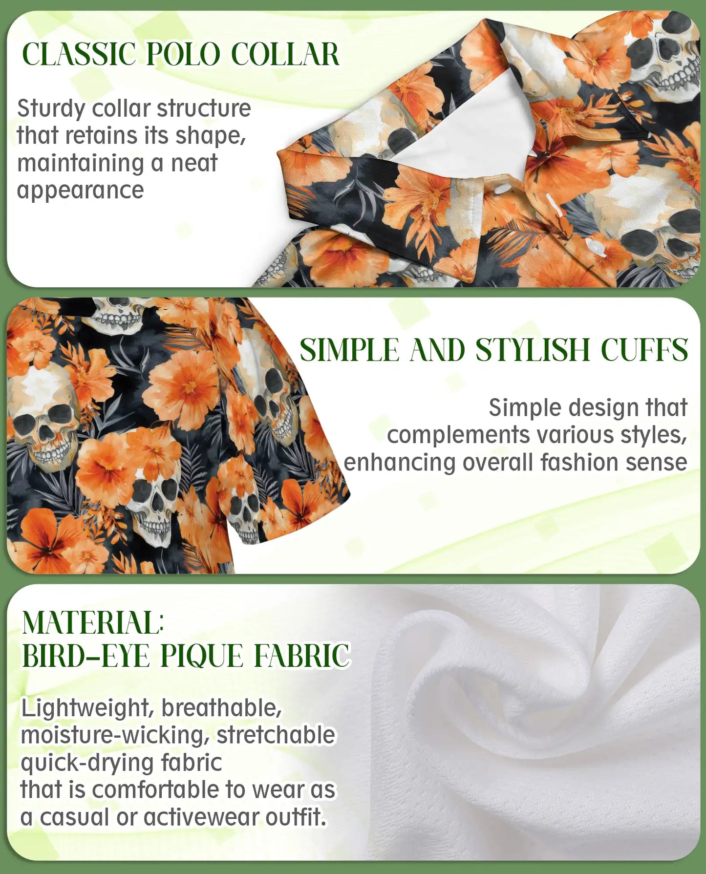 Orange Skull 3D Polo Shirt for Men – Tropical Floral & Skull Print | Azhobbyshop