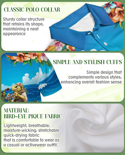 Funny Turtle Band 3D Polo Shirt for Men – Tropical Beach Party Style | Azhobbyshop