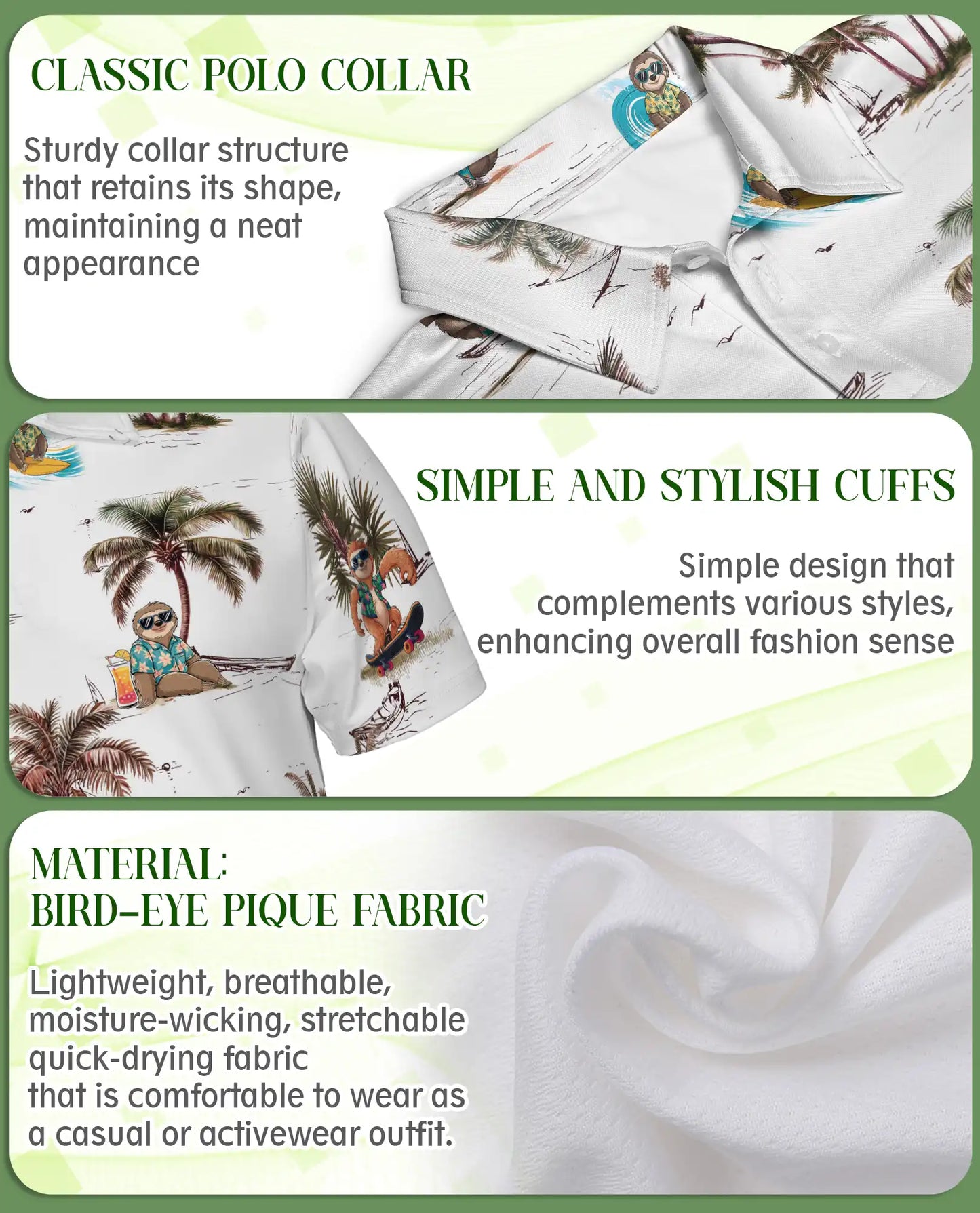 Sloth Hawaiian 3D Polo Shirt for Men – Funny Tropical Beach Style | Azhobbyshop