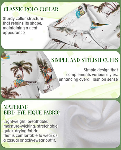 Sloth Hawaiian 3D Polo Shirt for Men – Funny Tropical Beach Style | Azhobbyshop