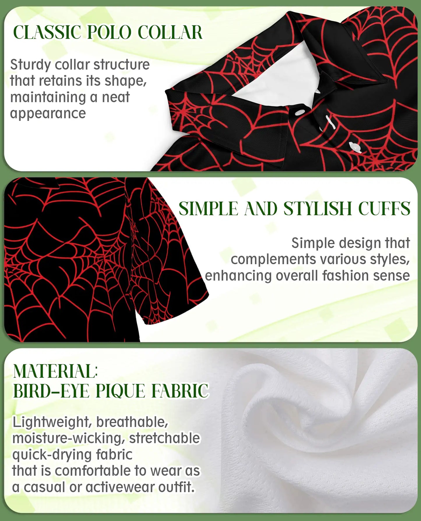 Red Spider Web Polo Shirt – Halloween Gothic Web Print | Azhobbyshop