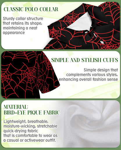 Red Spider Web Polo Shirt – Halloween Gothic Web Print | Azhobbyshop