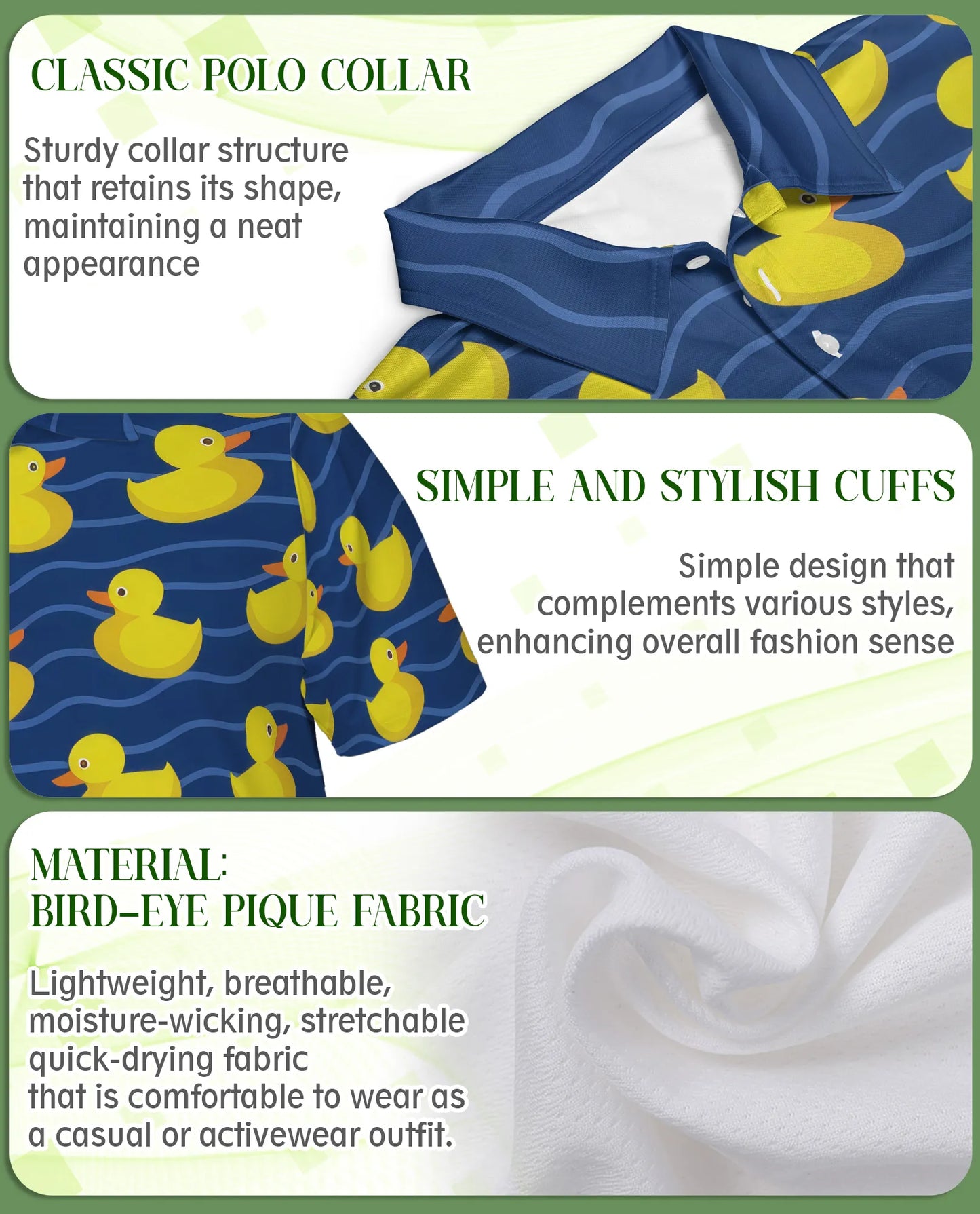 Duck Pattern Polo Shirt Funny Yellow Duck Print | Azhobbyshop