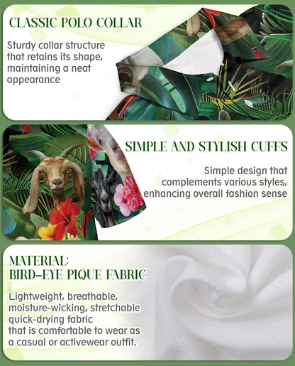 Goat Tropical Polo Shirt – Funny Farm Animal Floral Hawaiian 3D Print | Azhobbyshop