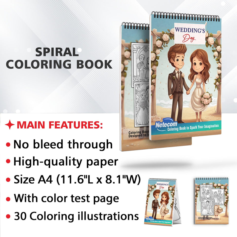 Wedding's Day Spiral Bound Coloring Book, Embark on a Coloring Journey with 30 Pages, Bringing the Splendor of Wedding Day to Life