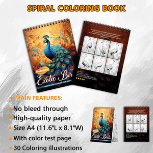 Exotic Birds Spiral Bound Coloring Book, Vibrant Exotic Birds for a Colorful and Tranquil Art Experience, Perfect for Bird Lovers and Nature Enthusiasts