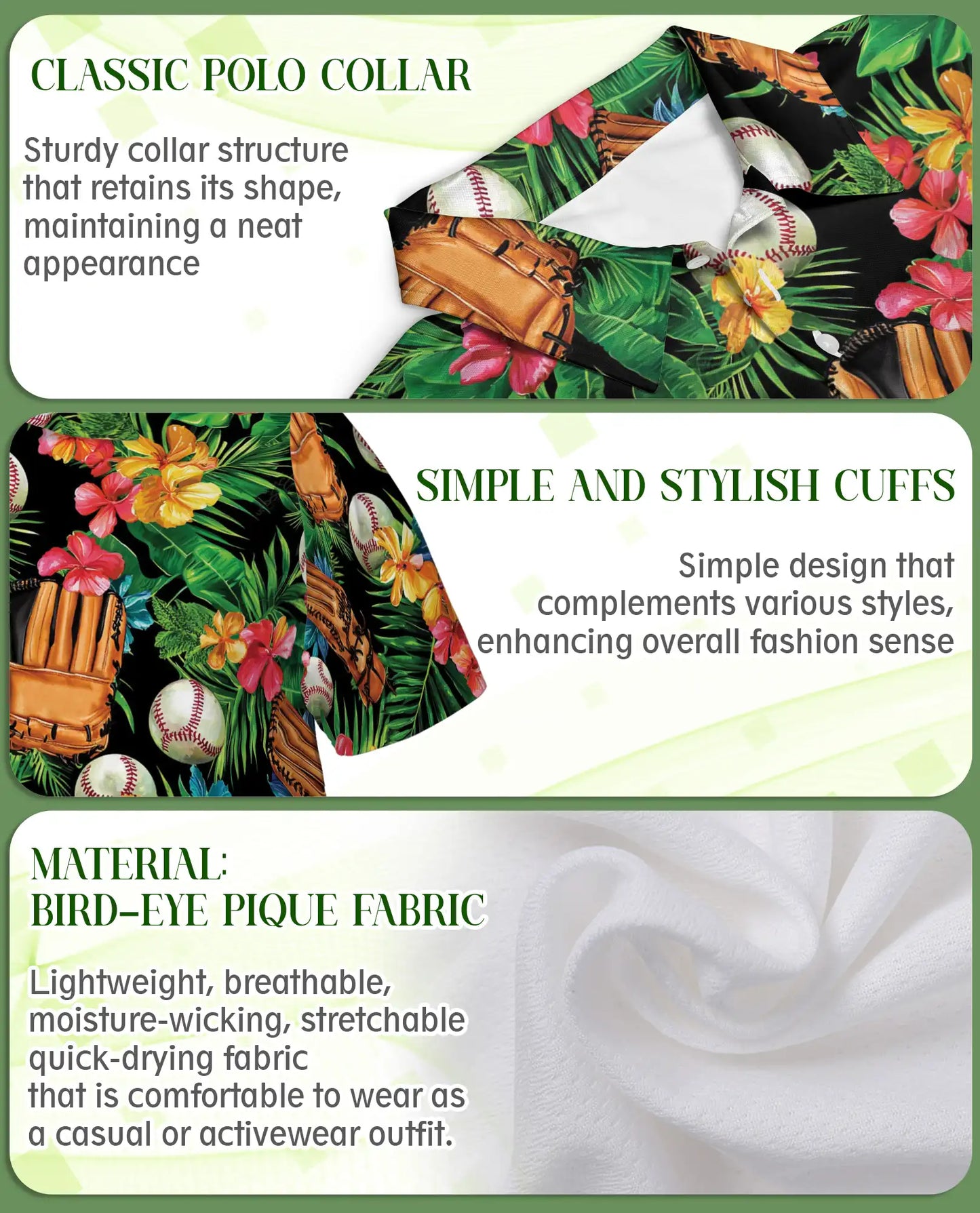 Baseball Tropical Floral Polo Shirt | Azhobbyshop