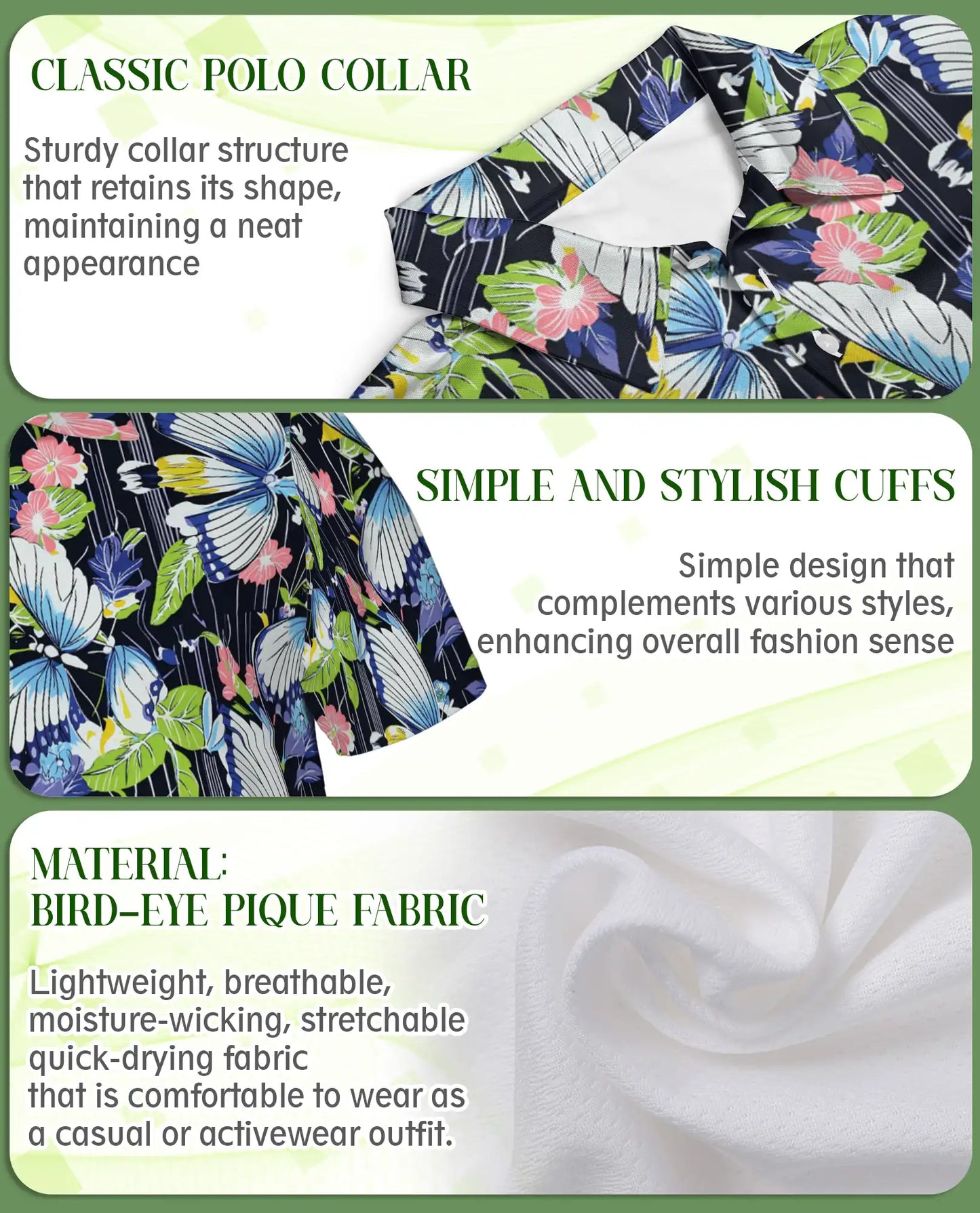 Butterfly Floral 3D Polo Shirt for Men – Tropical Garden Nature Style | Azhobbyshop