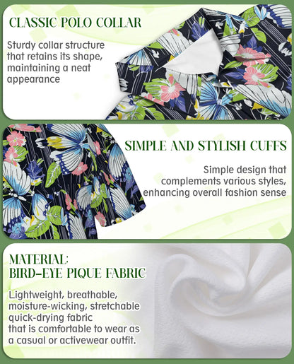 Butterfly Floral 3D Polo Shirt for Men – Tropical Garden Nature Style | Azhobbyshop