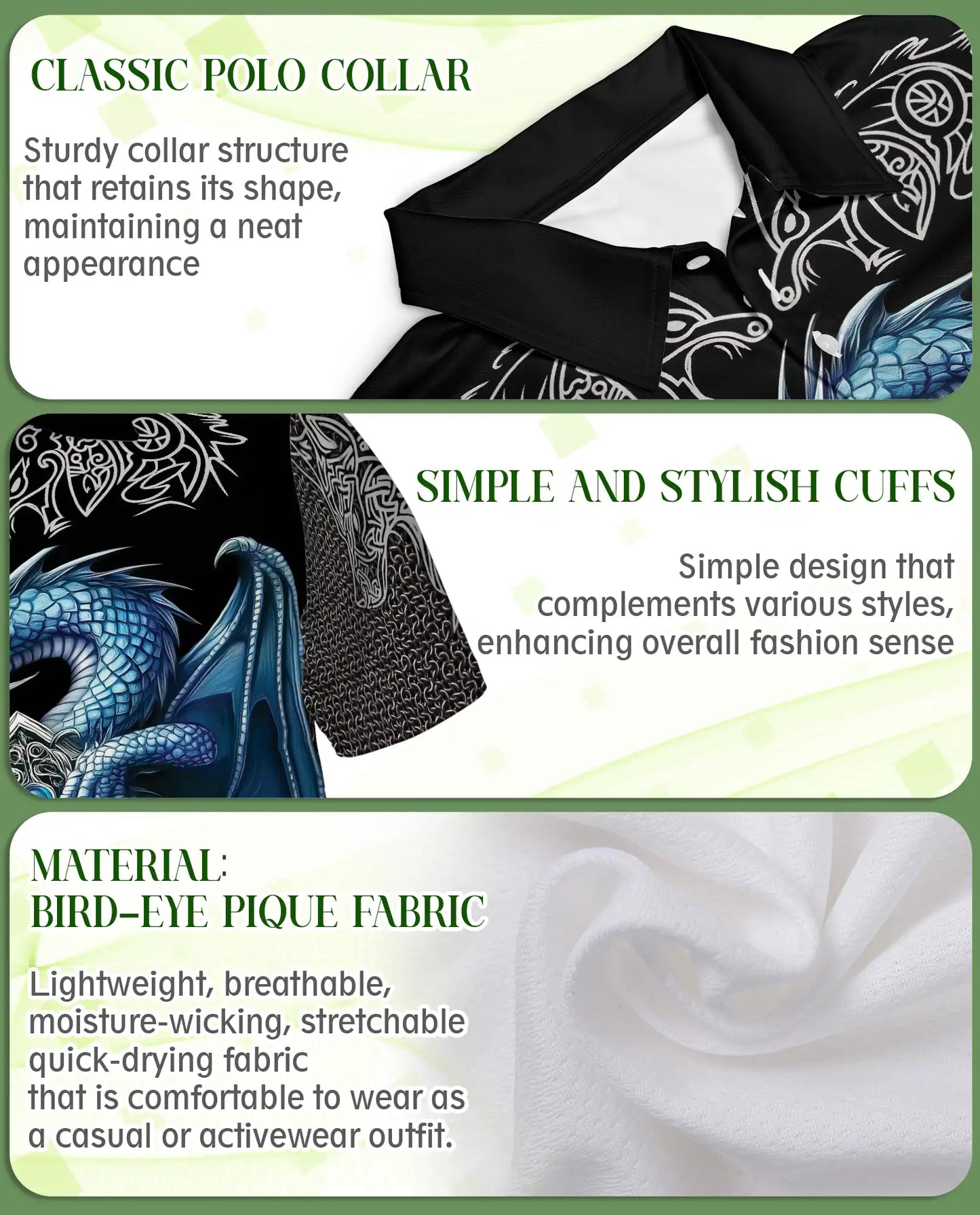 Ice Gothic Dragon 3D Polo Shirt for Men – Dark Fantasy Mythical Style | Azhobbyshop