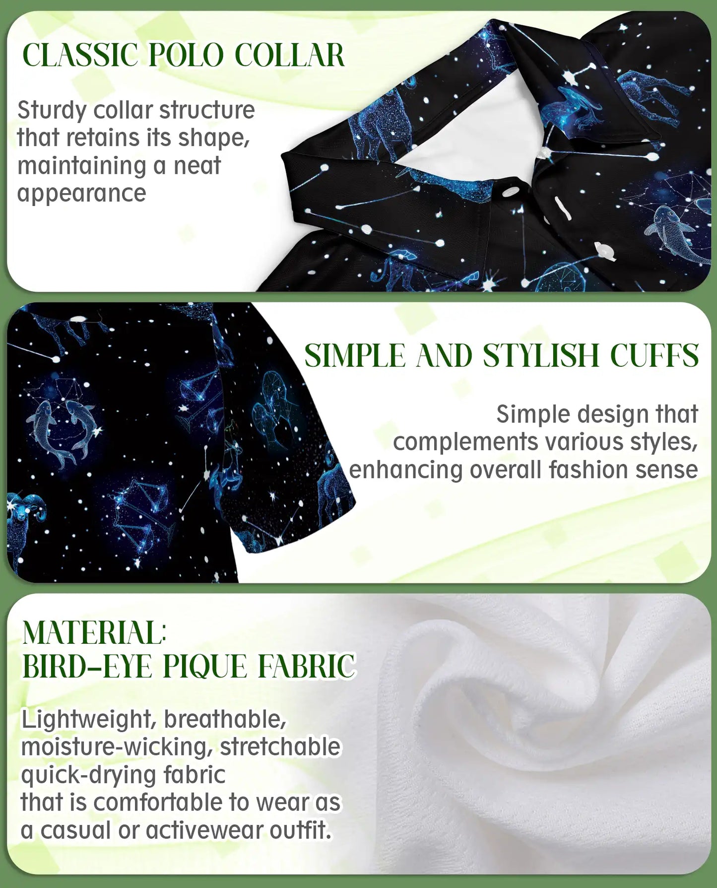 Zodiac Constellation Polo Shirt – Astrology Star Sign Galaxy Print | Azhobbyshop