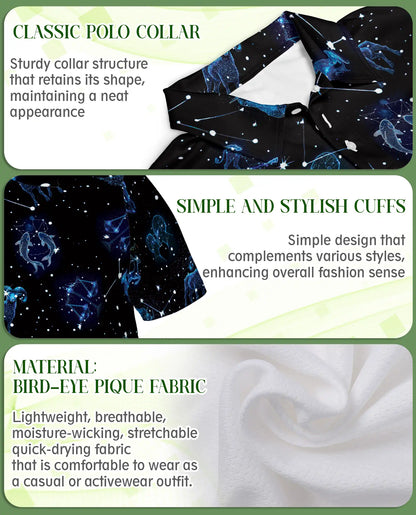 Zodiac Constellation Polo Shirt – Astrology Star Sign Galaxy Print | Azhobbyshop