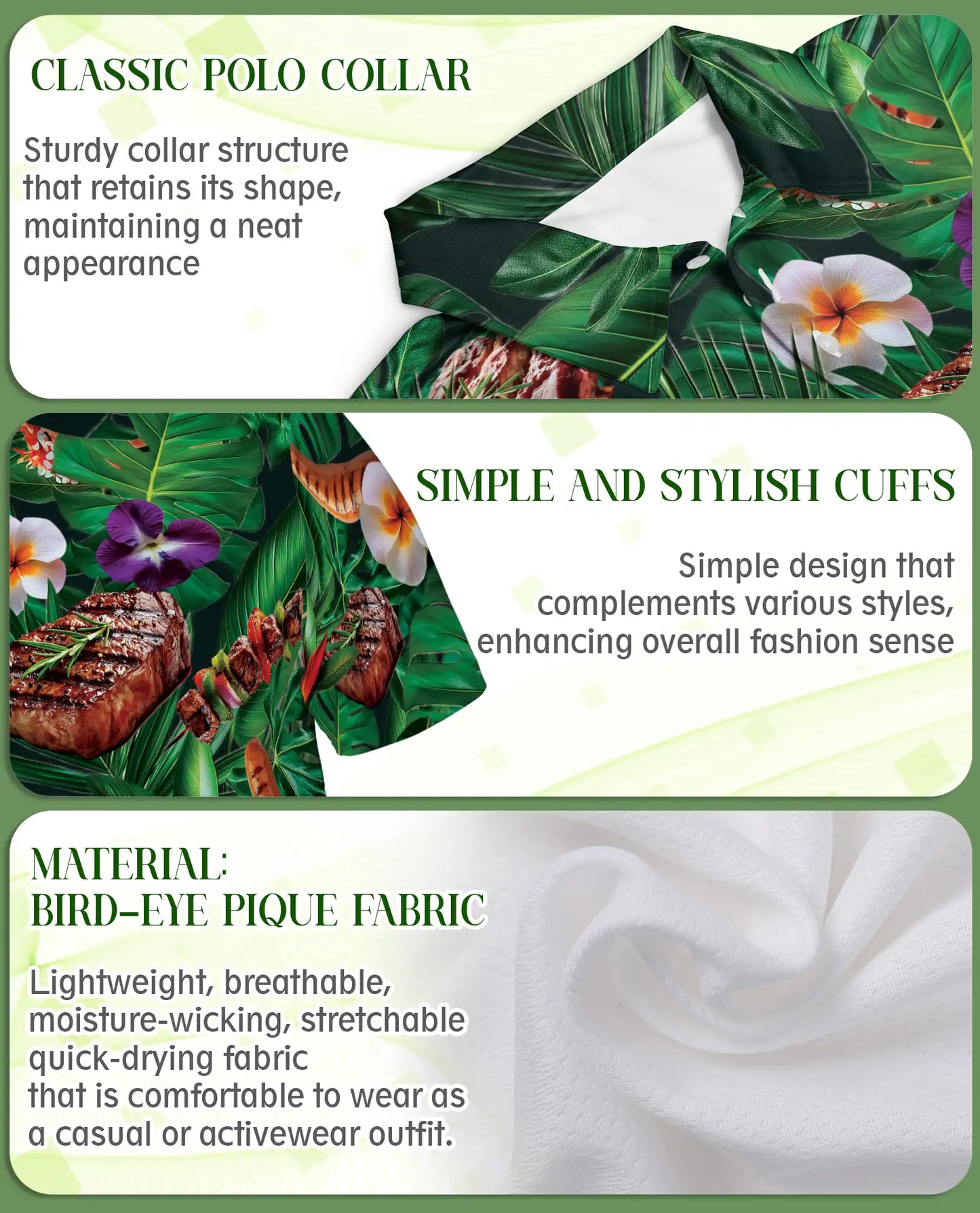 Grilled Steak Tropical Polo Shirt – BBQ Hawaiian Food Pattern | Azhobbyshop