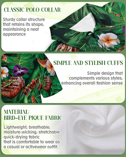 Grilled Steak Tropical Polo Shirt – BBQ Hawaiian Food Pattern | Azhobbyshop