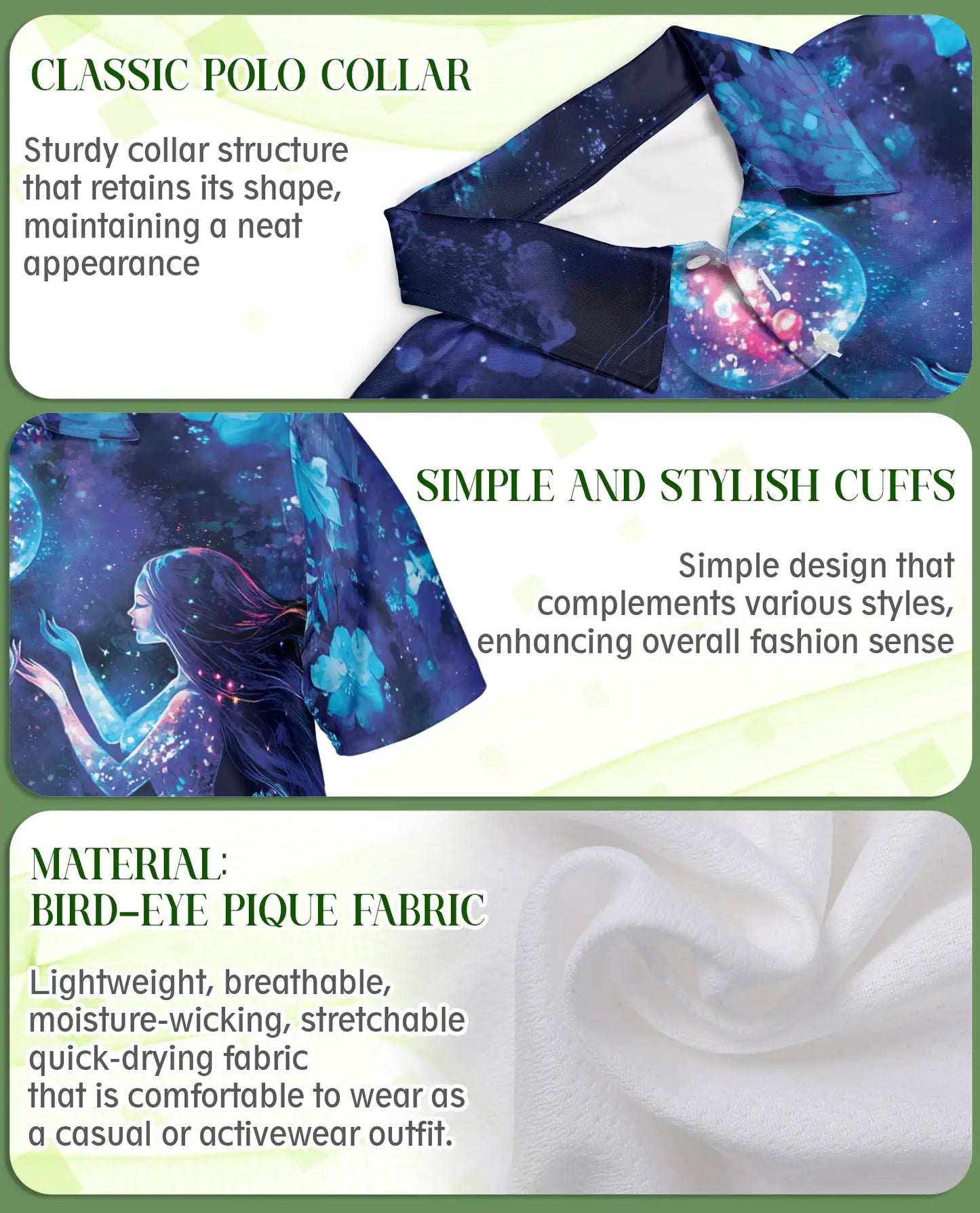 Galaxy Mermaid 3D Polo Shirt for Men – Fantasy Ocean Night Sky Design | Azhobbyshop
