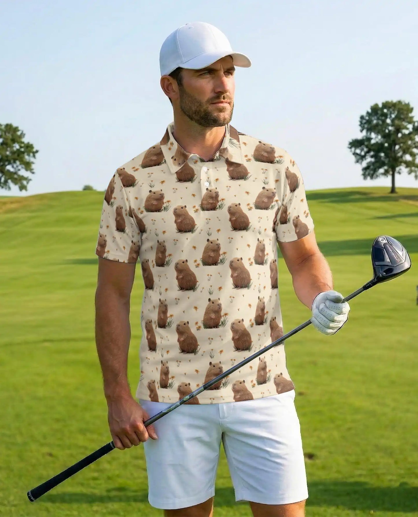 Cute Capybara 3D Polo Shirt for Men – Funny Animal Lover Gift | Azhobbyshop