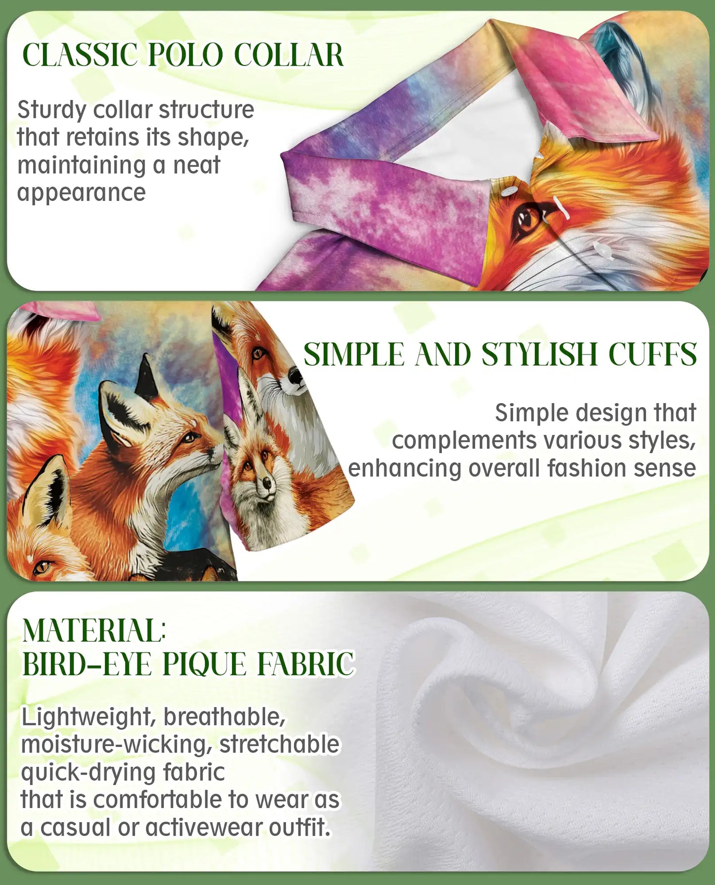 Fox Wildlife 3D Polo Shirt for Men – Colorful Forest Animal Print | Azhobbyshop
