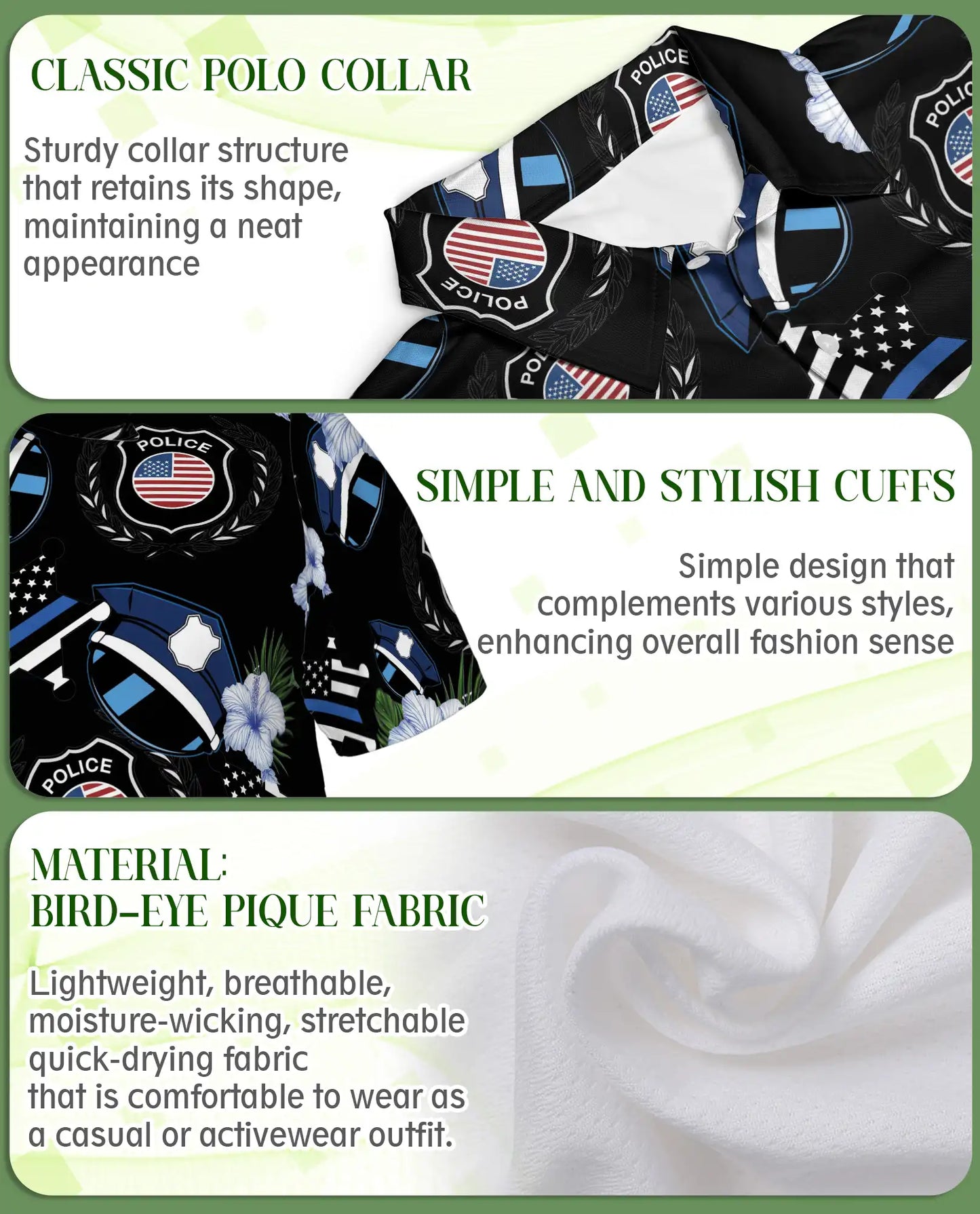 Police Badge Hawaiian Polo Shirt – Thin Blue Line American Flag Shirt | Azhobbyshop
