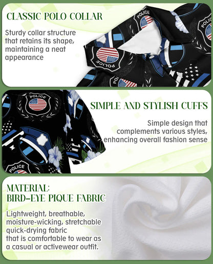 Police Badge Hawaiian Polo Shirt – Thin Blue Line American Flag Shirt | Azhobbyshop