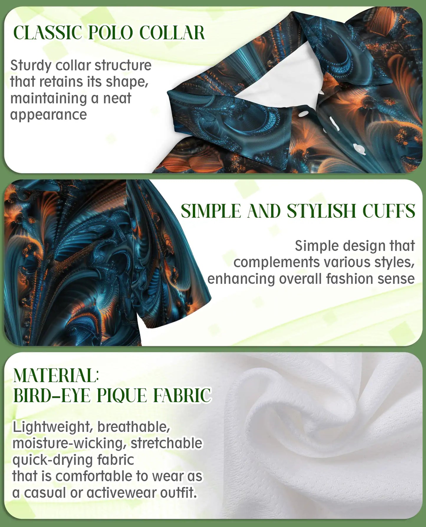 Fractal High Quality Polo Shirt – Premium Abstract Symmetry 3D Print | Azhobbyshop