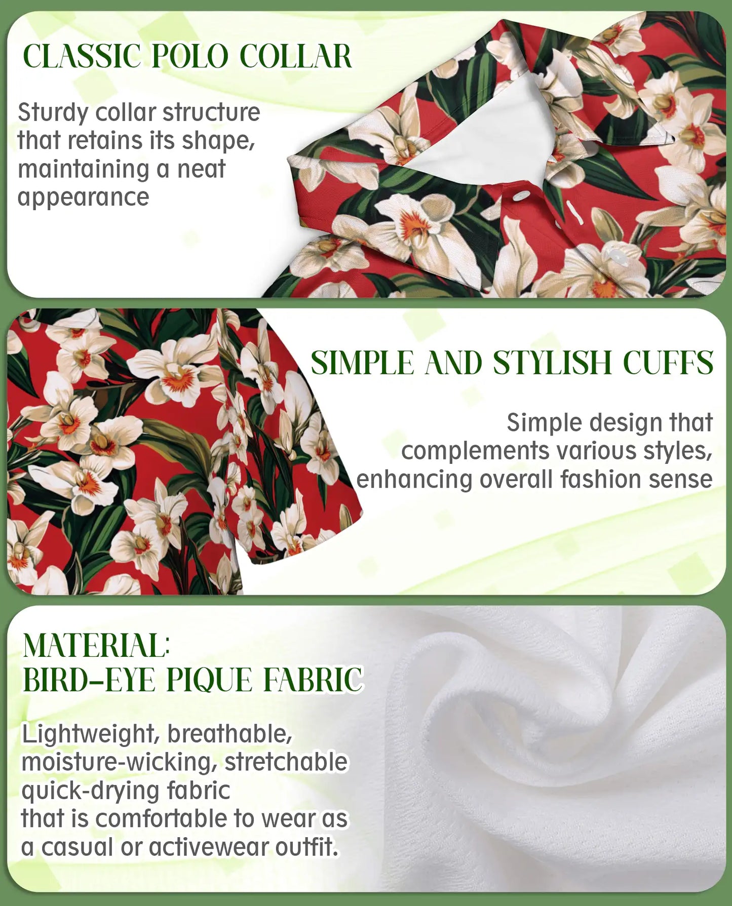 Orchid Ginger 3D Polo Shirt for Men – Tropical Floral Red Print | Azhobbyshop