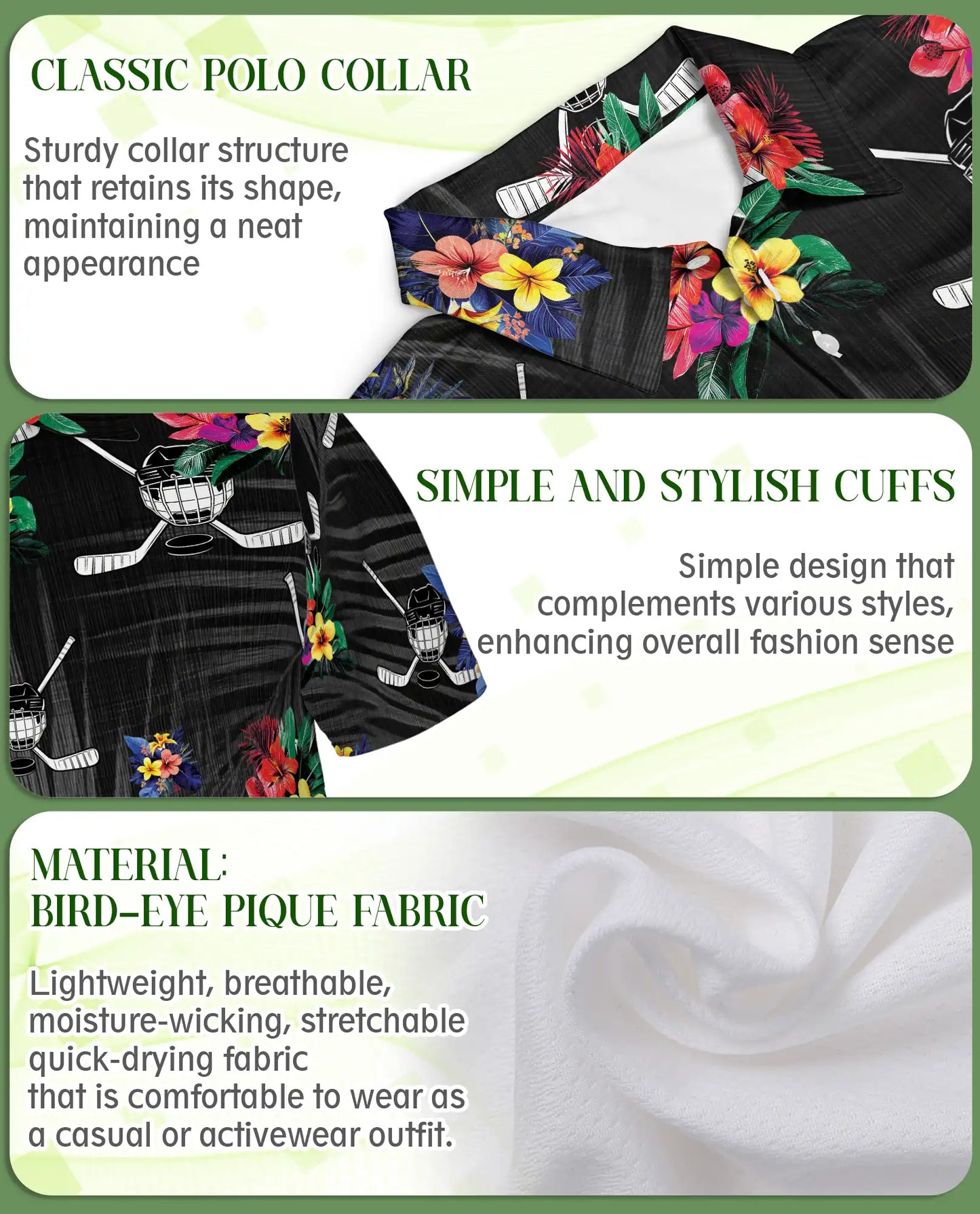 Hockey Hawaiian 3D Polo Shirt for Men – Tropical Ice Hockey Floral Style | Azhobbyshop