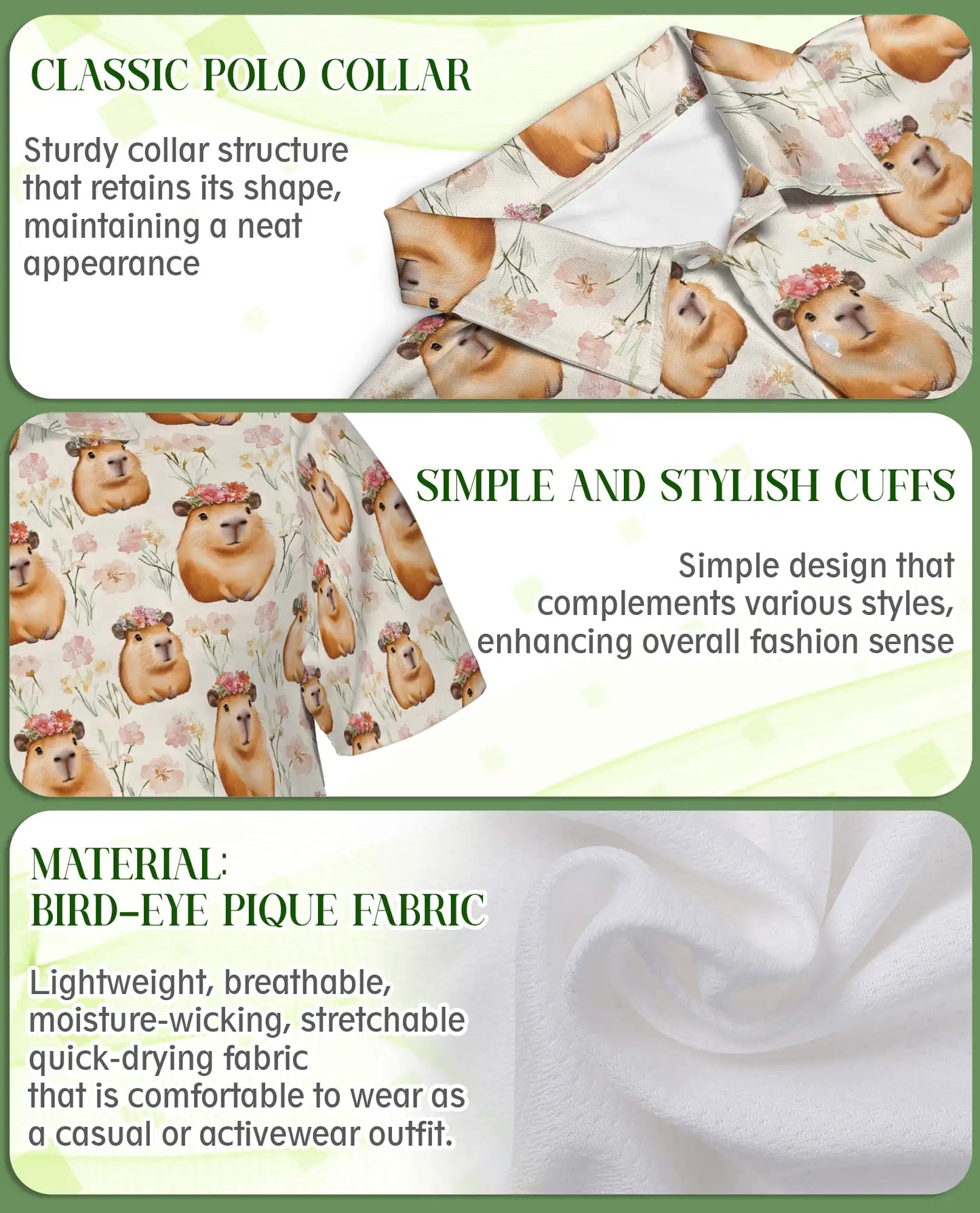 Cute Capybara Floral 3D Polo Shirt for Men – Funny Animal Pattern | Azhobbyshop