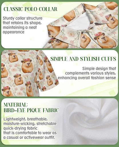 Cute Capybara Floral 3D Polo Shirt for Men – Funny Animal Pattern | Azhobbyshop