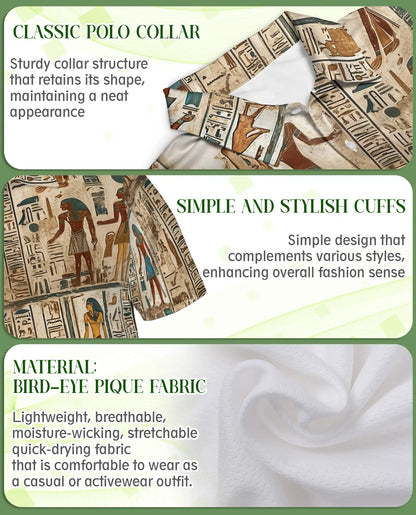 Ancient Egypt Hieroglyph 3D Polo Shirt for Men – Vintage Egyptian Art Print | Azhobbyshop