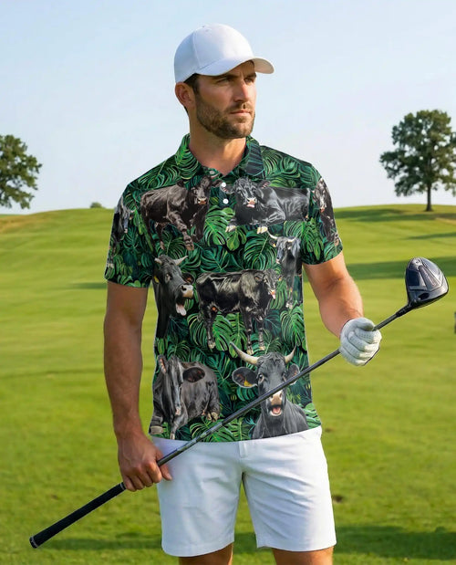 Funny Cow 3D Polo Shirt for Men – Farm Animal Tropical Style | Azhobbyshop
