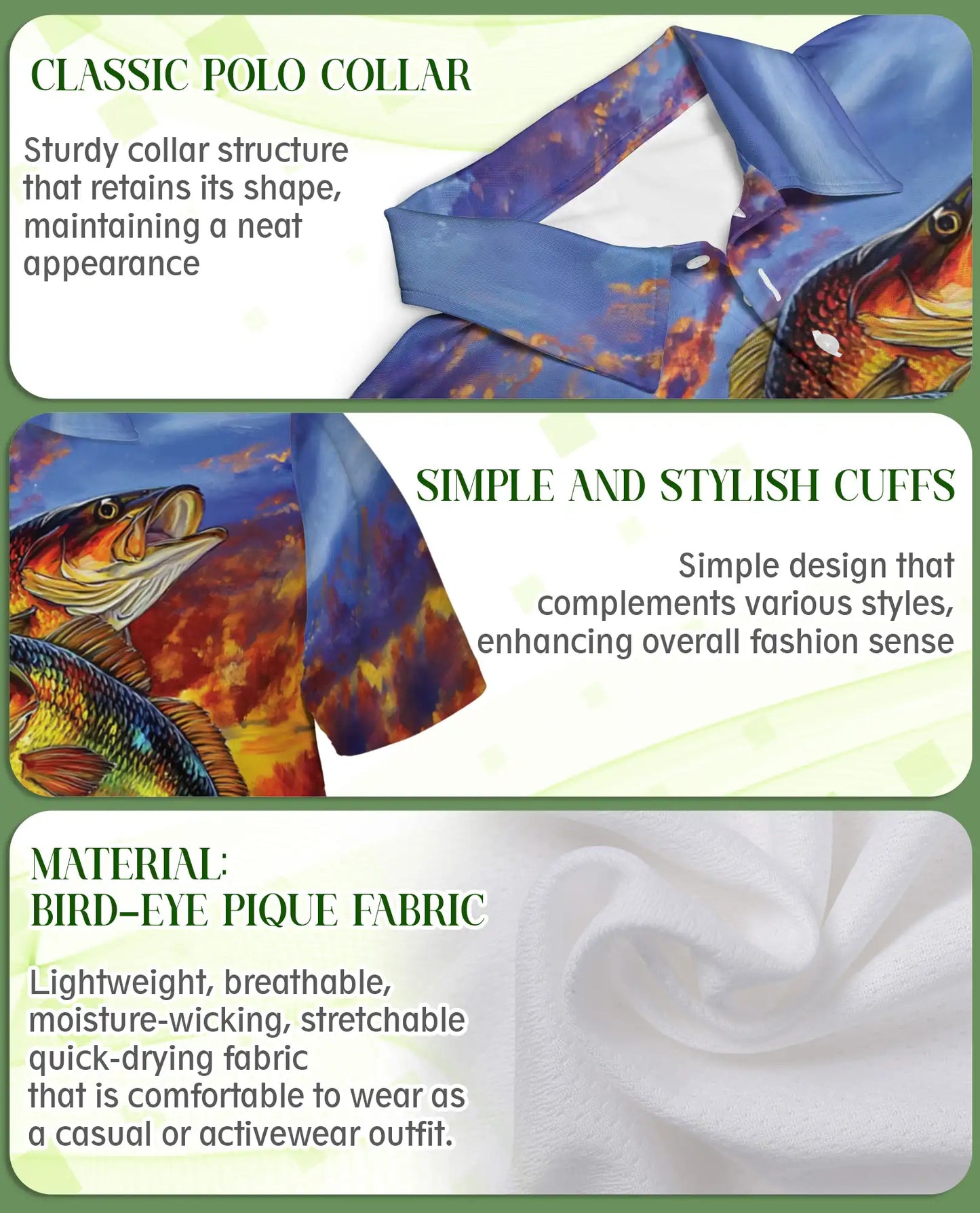 Bass Fishing Sunset 3D Polo Shirt for Men – Lake Fishing Art Print | Azhobbyshop