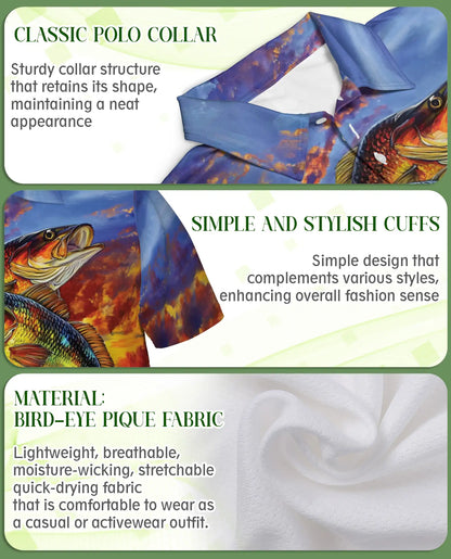 Bass Fishing Sunset 3D Polo Shirt for Men – Lake Fishing Art Print | Azhobbyshop
