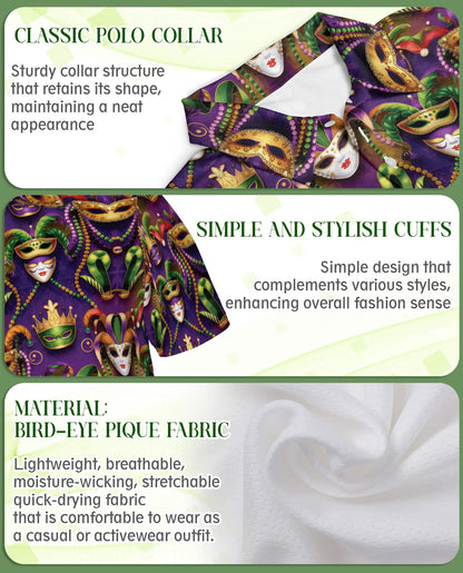 Mardi Gras Mask Purple Green Gold Polo Shirt | Azhobbyshop