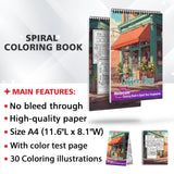 Coffee Shop Spiral Bound Coloring Book, Unleash Your Creativity with 30 Charming Coffee Shop Coloring