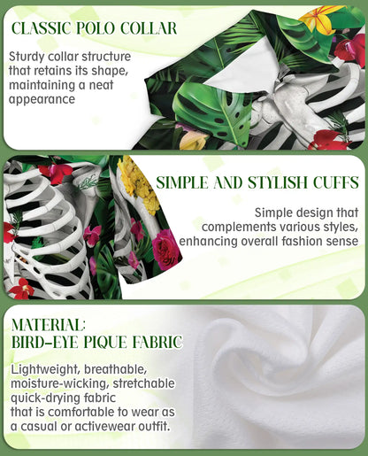 Skeleton Flowers Polo Shirt – Floral Skull Anatomy 3D Graphic | Azhobbyshop