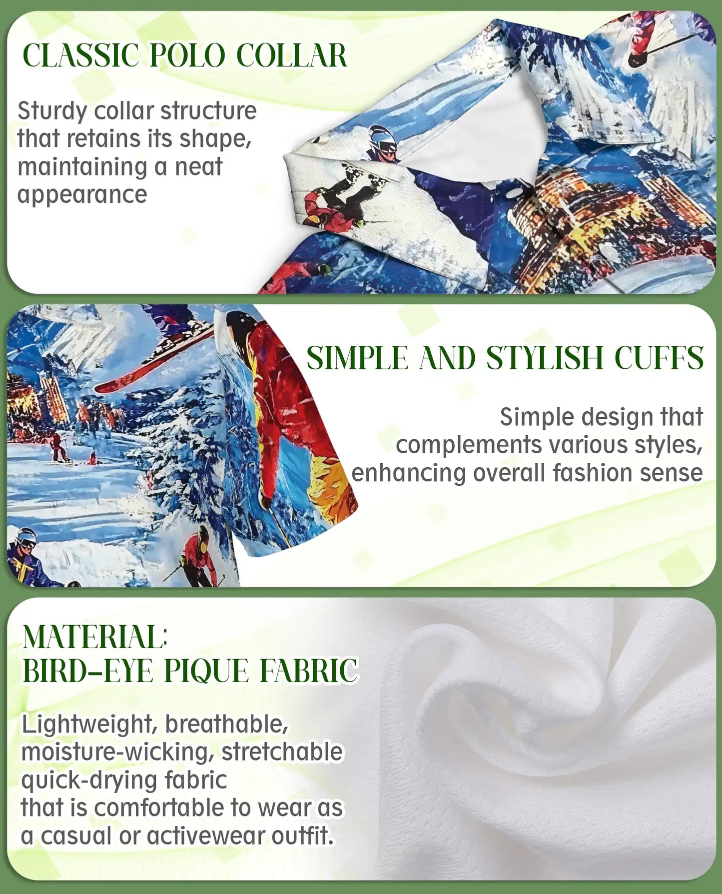 Skiing 3D Polo Shirt for Men – Colorful Winter Mountain Style | Azhobbyshop