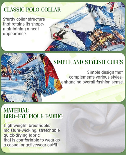 Skiing 3D Polo Shirt for Men – Colorful Winter Mountain Style | Azhobbyshop