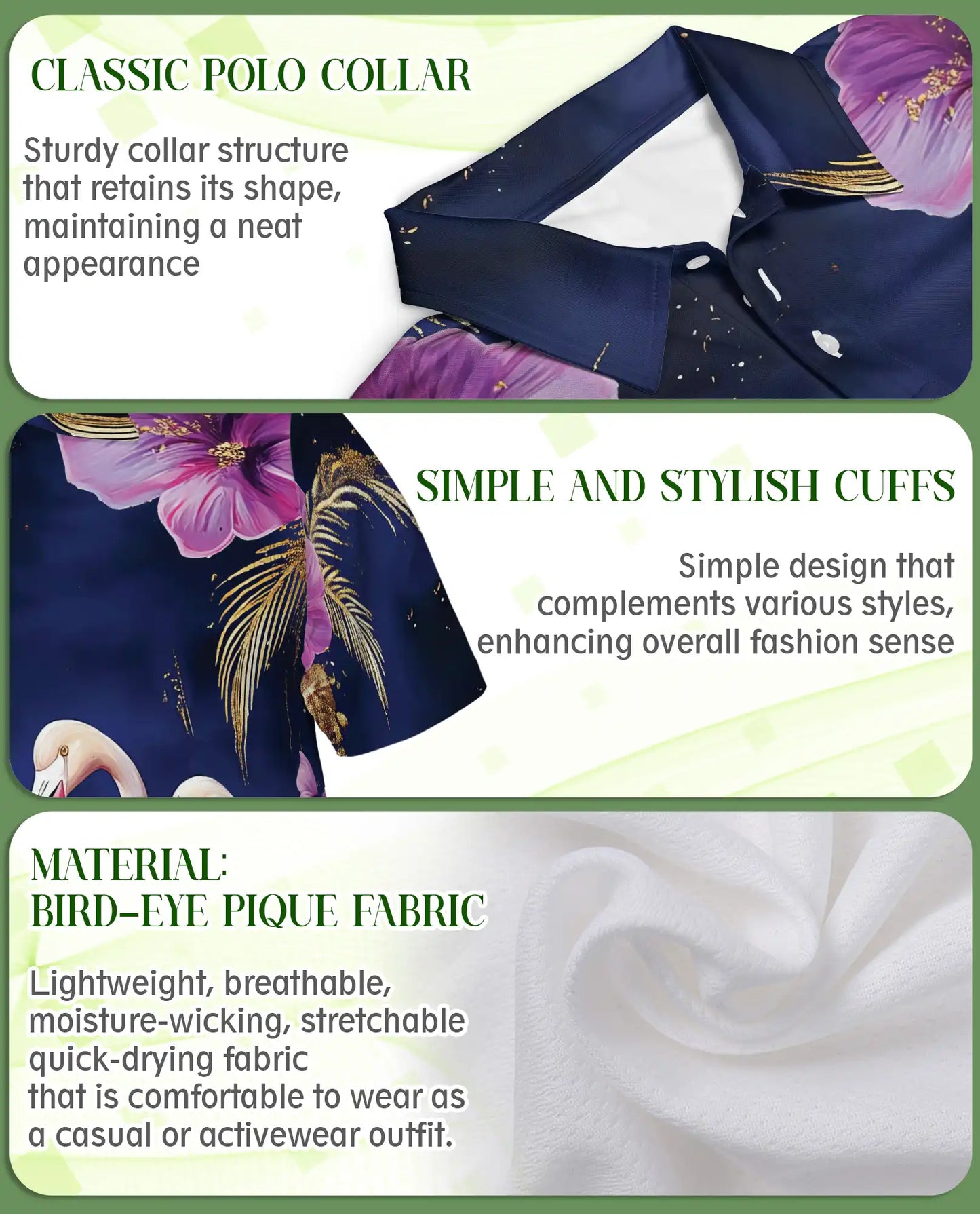 Flamingo Night 3D Polo Shirt for Men – Tropical Birds & Floral Print | Azhobbyshop