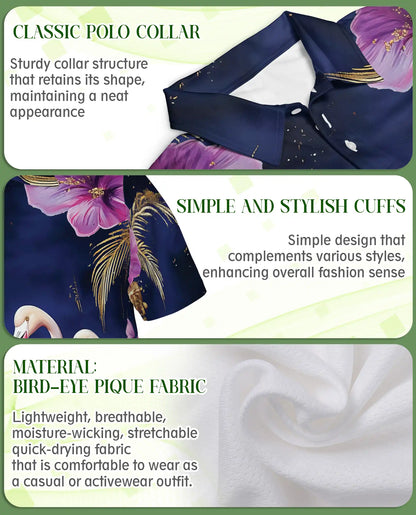 Flamingo Night 3D Polo Shirt for Men – Tropical Birds & Floral Print | Azhobbyshop