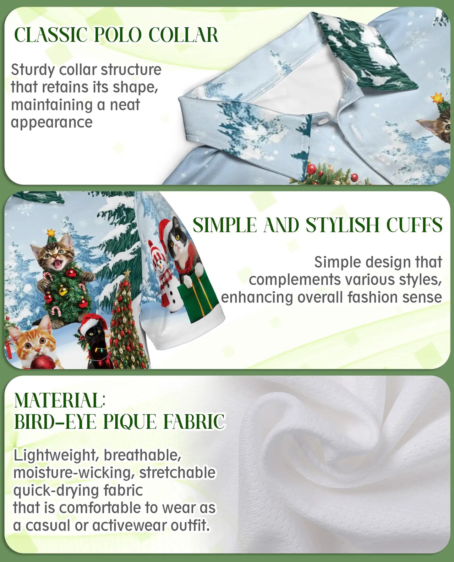 Cat Christmas Santa Polo Shirt – Cute Kitten Holiday Tree Snow 3D Print | Azhobbyshop