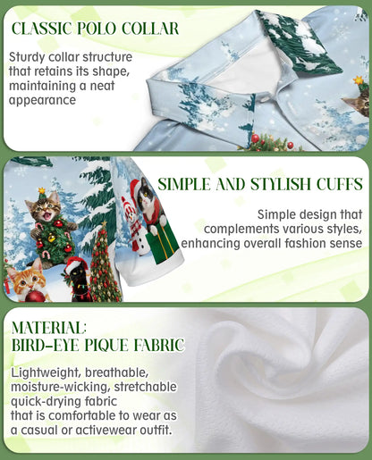 Cat Christmas Santa Polo Shirt – Cute Kitten Holiday Tree Snow 3D Print | Azhobbyshop