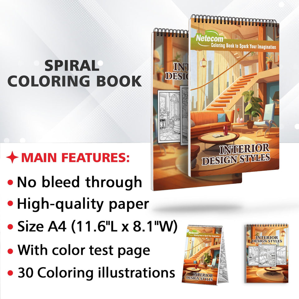 Interior Design Styles Spiral Bound Coloring Book, Delve into 30 Whimsical Coloring Pages, Celebrating the Special Place Dogs Hold in Our Hearts and Homes