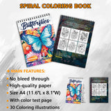 Butterflies Spiral Bound Coloring Book, Delicate Butterflies for a Soothing and Artistic Experience, Perfect for Nature Lovers and Art Enthusiasts