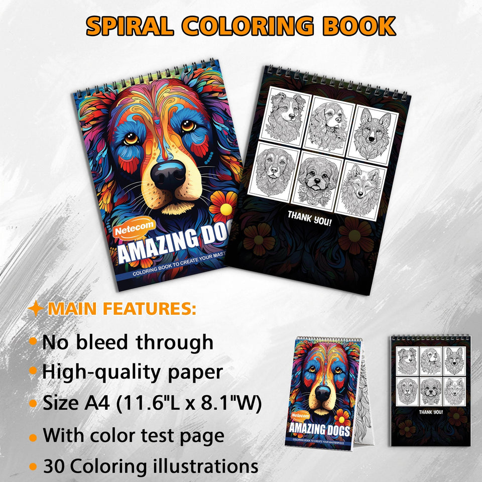 Amazing Dogs Spiral Bound Coloring Book, Lovable Dog Illustrations for a Heartwarming Experience, Great for Dog Lovers and Animal Art Enthusiasts